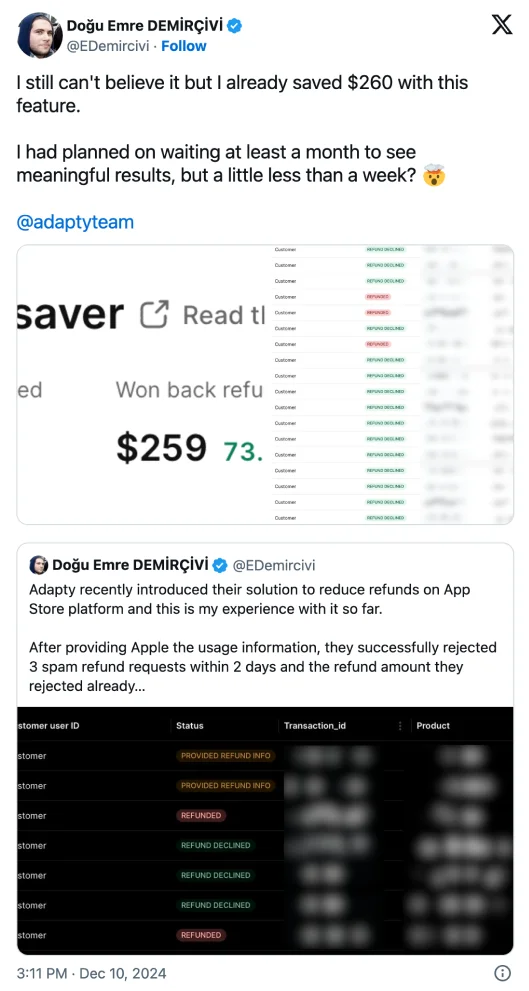 Refunds Saver Twitter user review 2