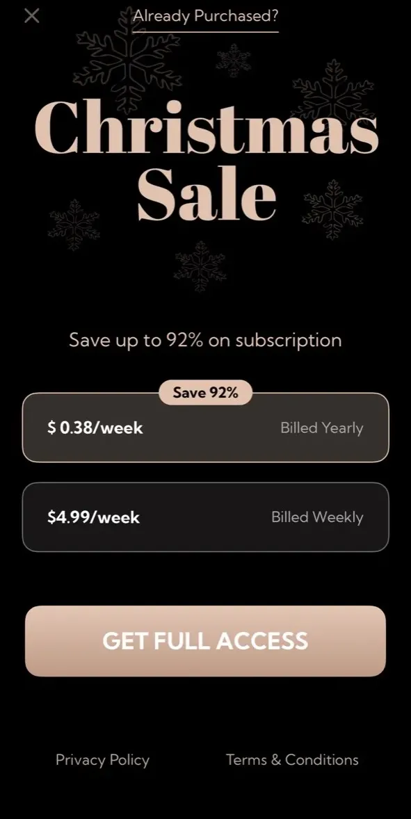 The paywall screen of the aesthetic kit app