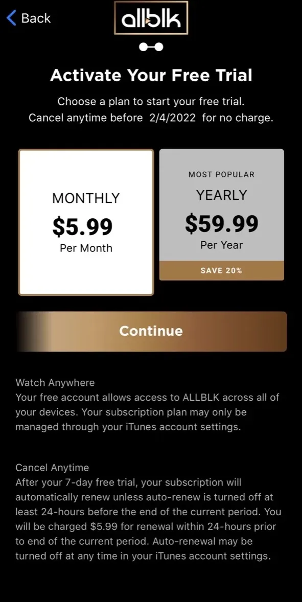 The paywall screen of the true app