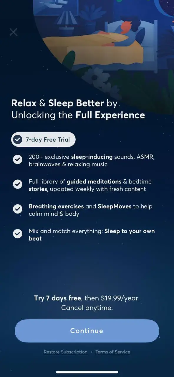 The paywall screen of the BetterSleep app