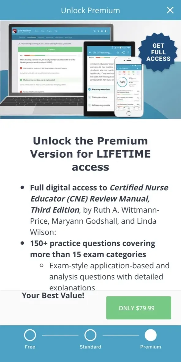 The paywall screen of the Certified Nurse Educator app