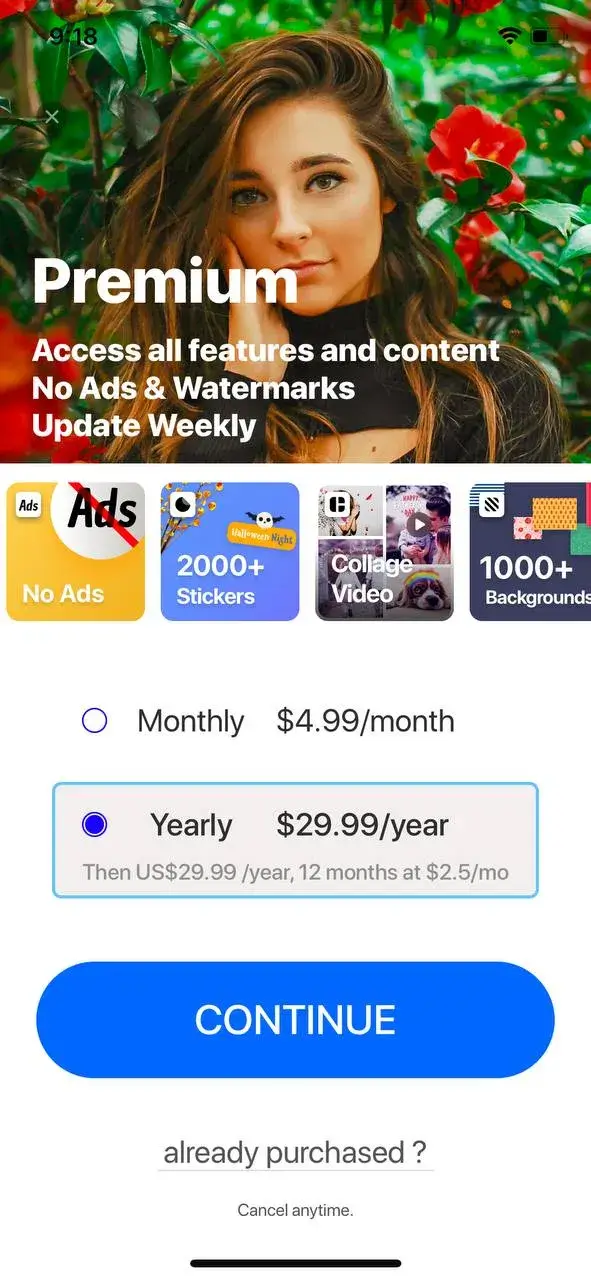 The paywall screen of the Collage Maker app