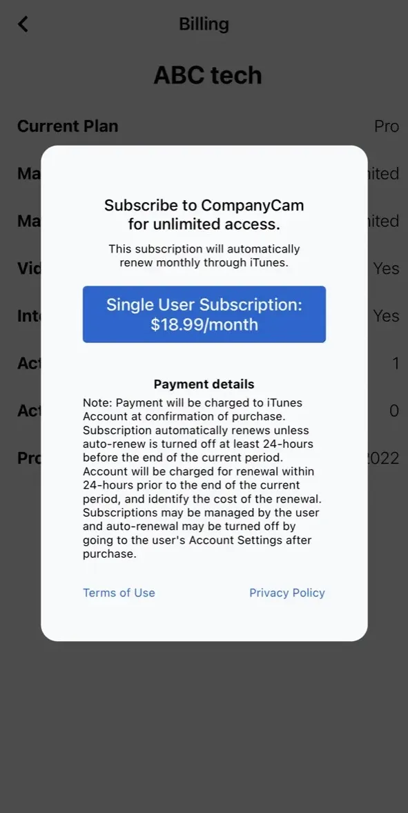 The paywall screen of the true app