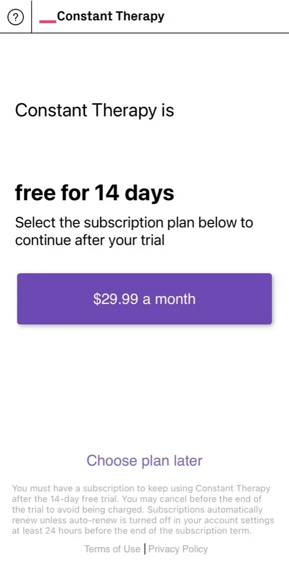 The paywall screen of the true app