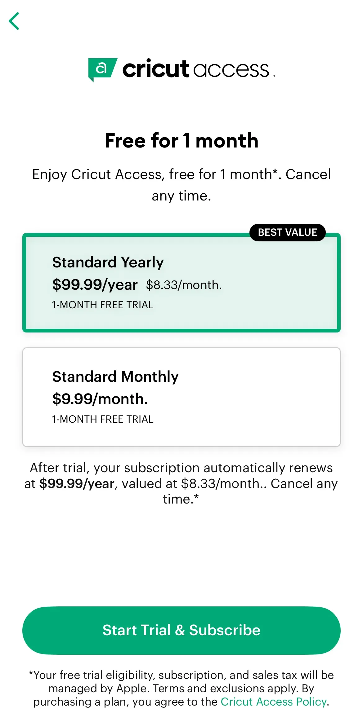 The paywall screen of the true app