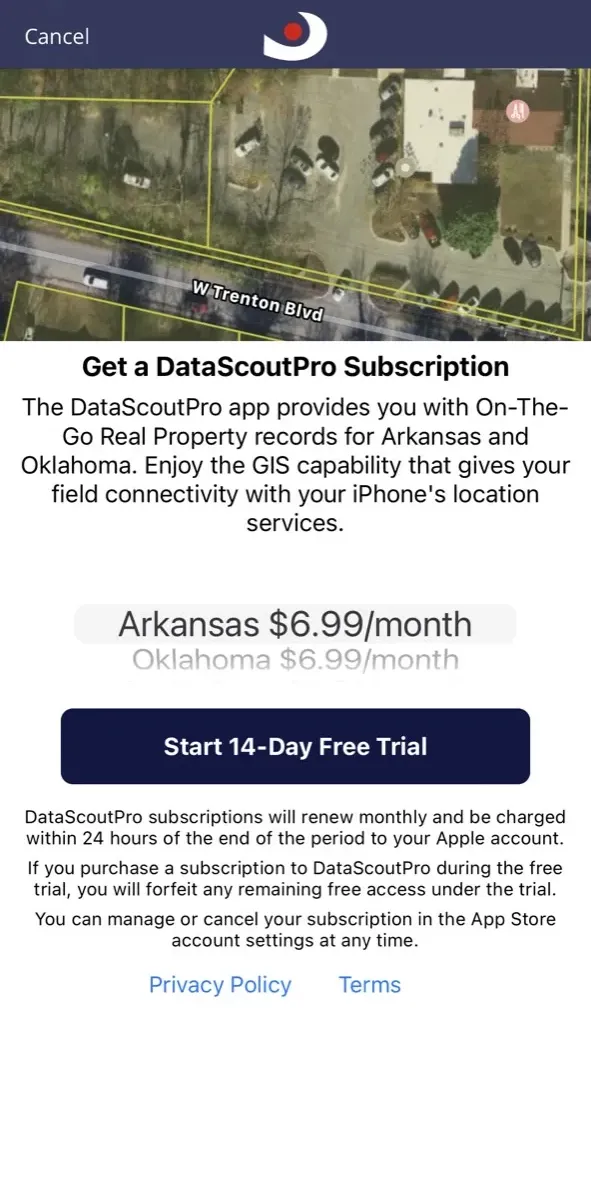 The paywall screen of the DataScoutPro app