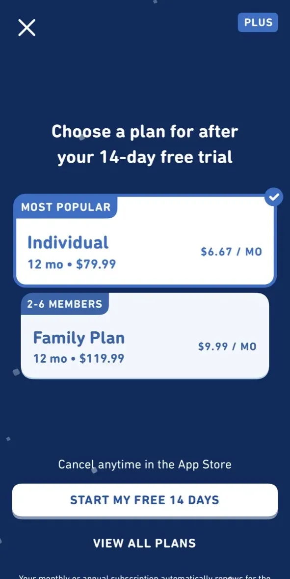 The paywall screen of the true app