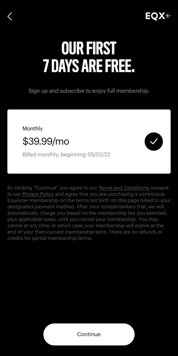 The paywall screen of the true app