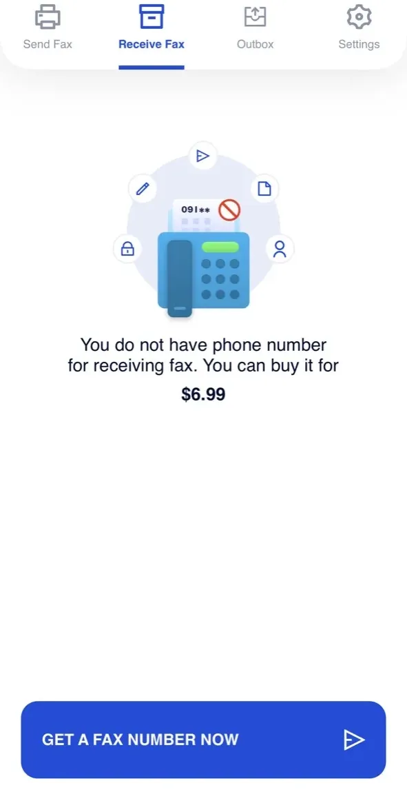 The paywall screen of the Send Fax App app