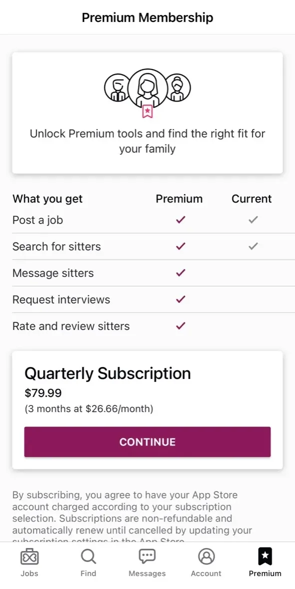 The paywall screen of the true app