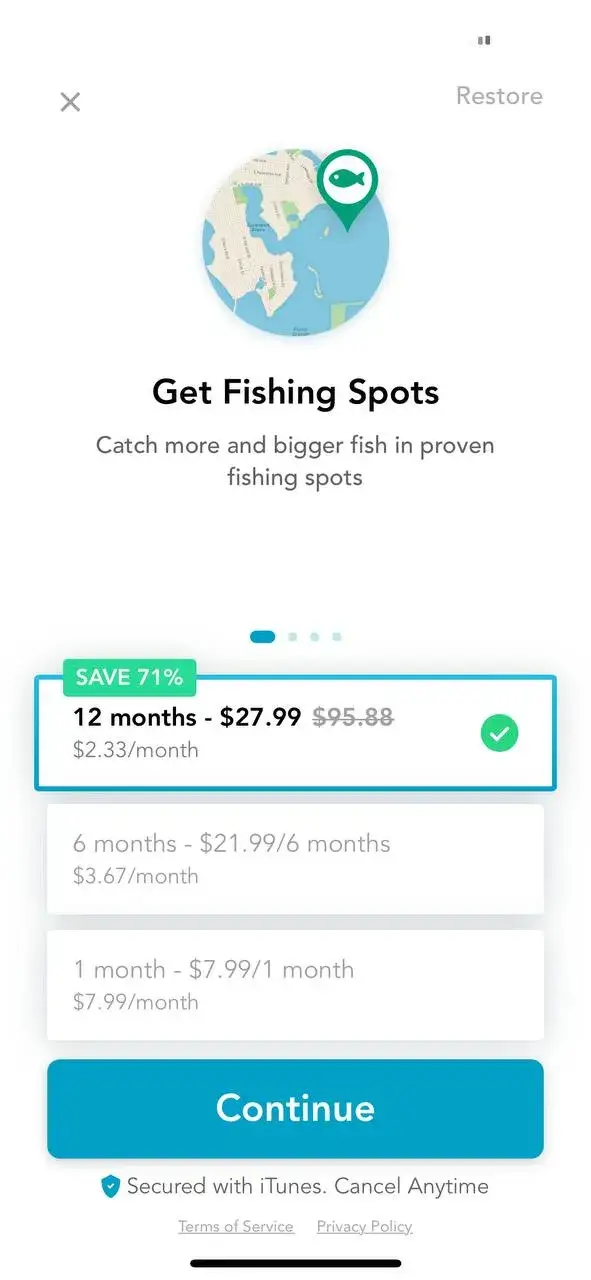 The paywall screen of the Fishbox app