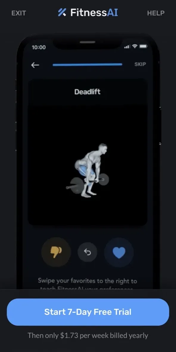 The paywall screen of the Fitness AI Gym app