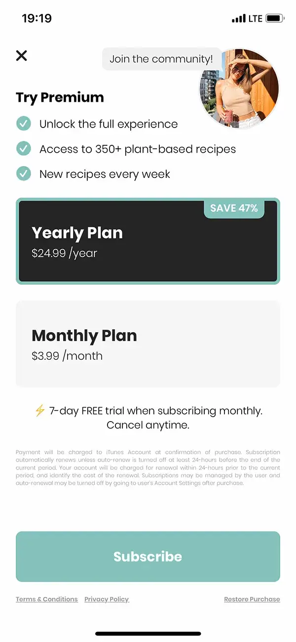 The paywall screen of the Fivesec Health app