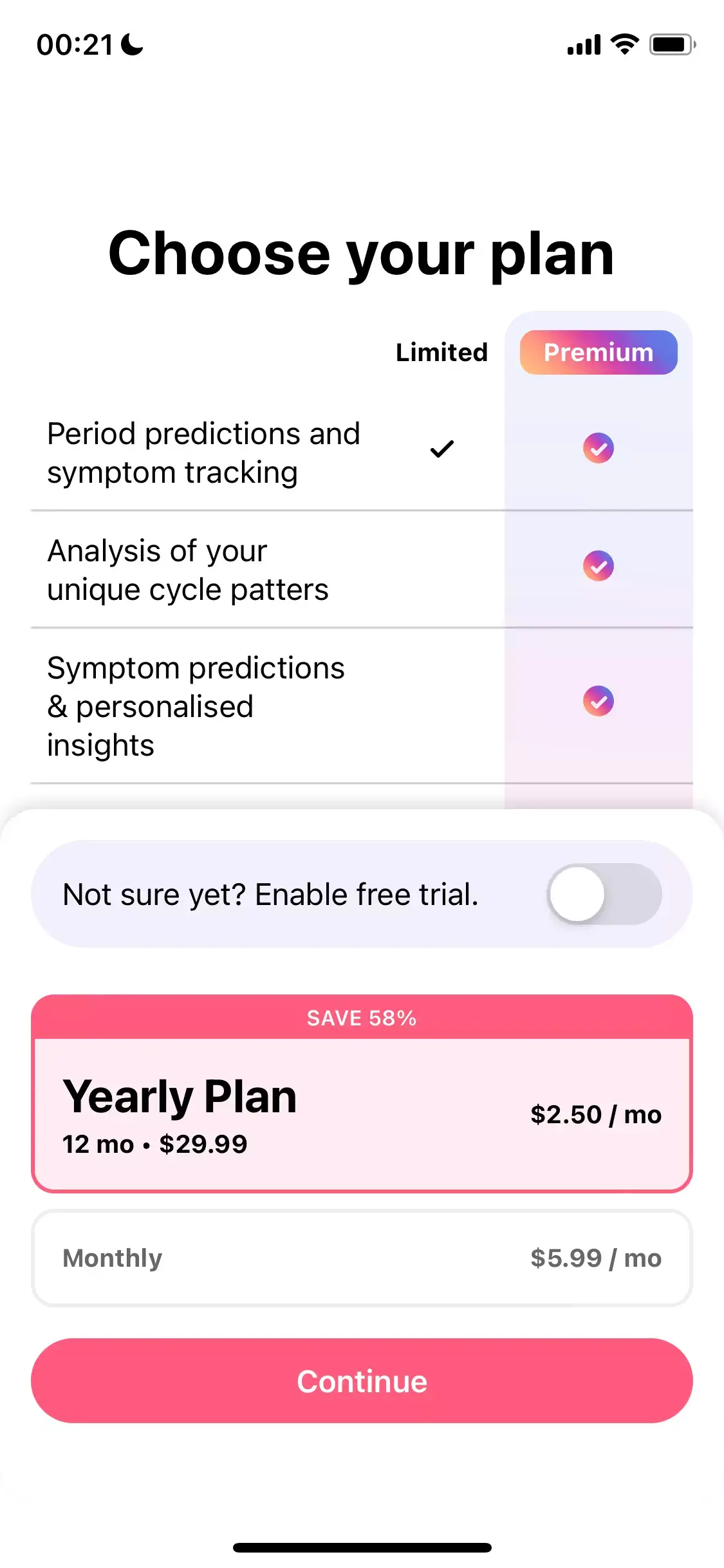 The paywall screen of the Flo Period app