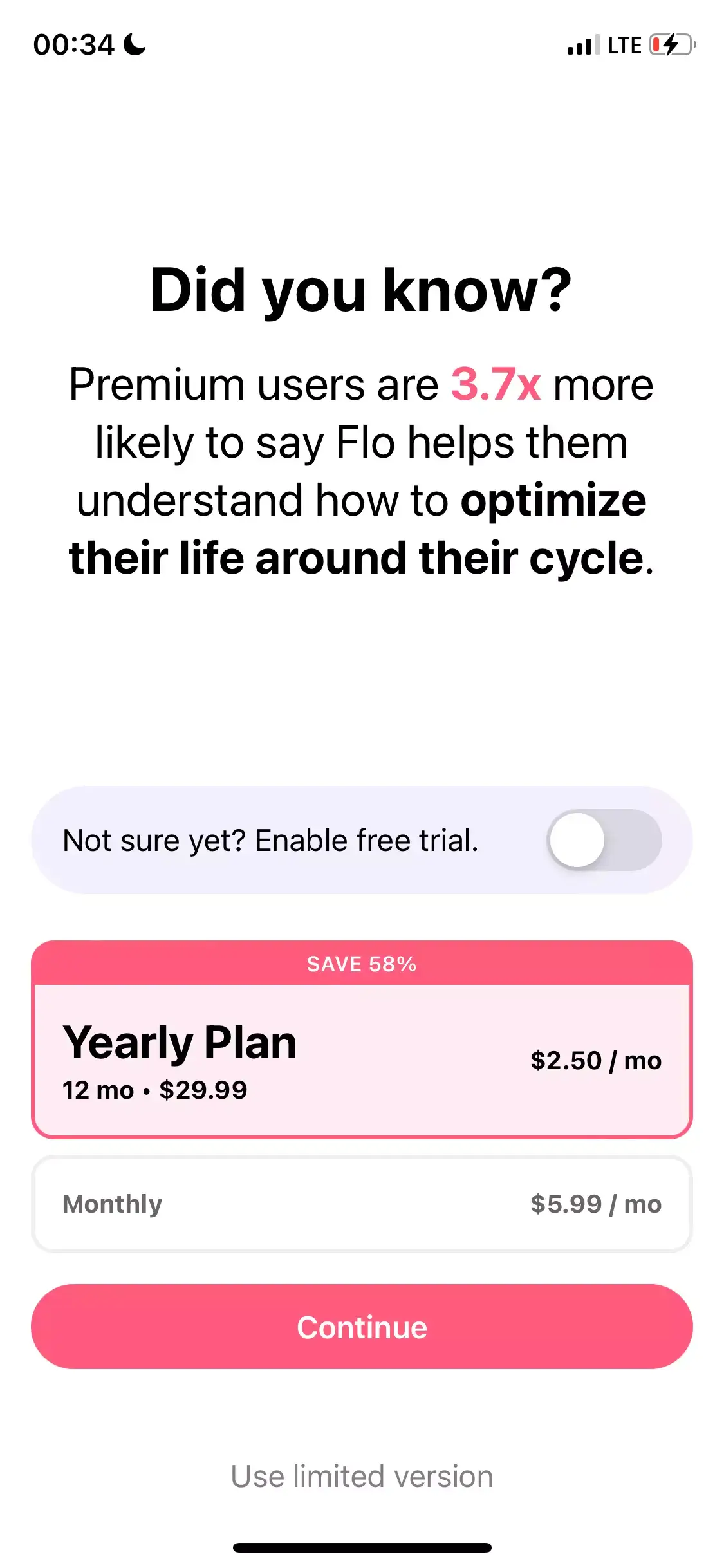 The paywall screen of the Flo Period app