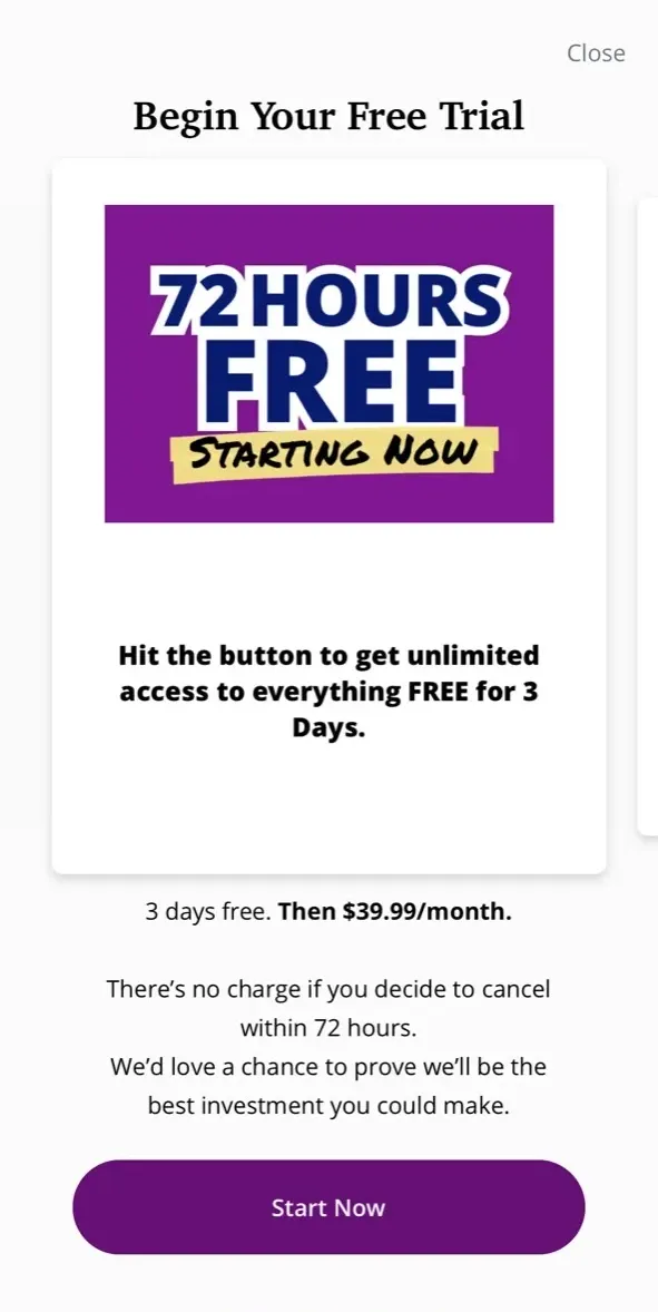 The paywall screen of the true app