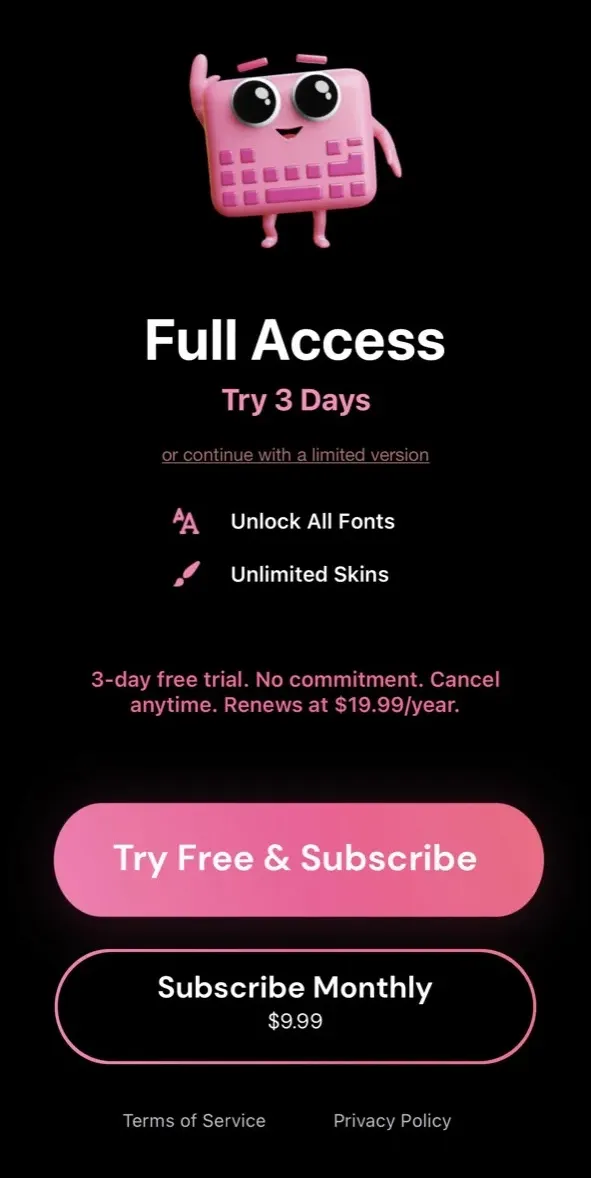 The paywall screen of the Fonts app