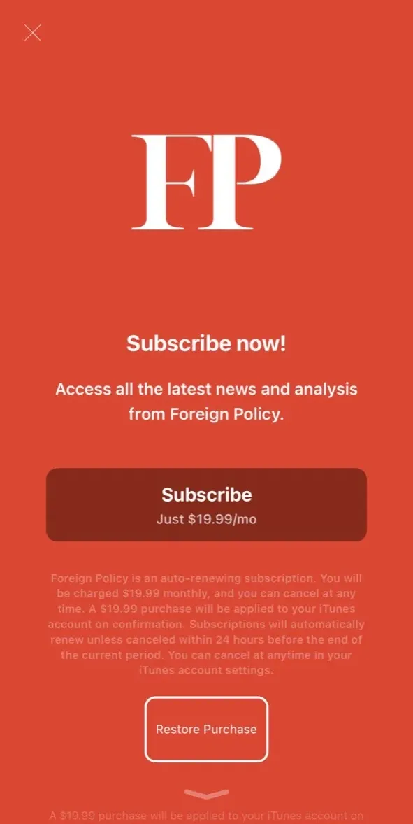 The paywall screen of the true app