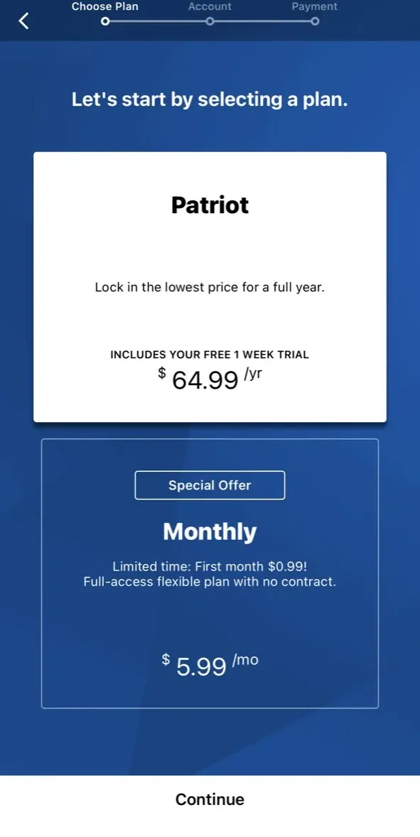 The paywall screen of the true app