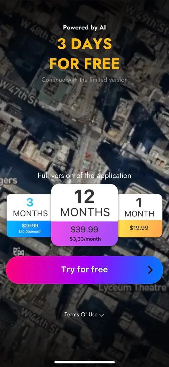 The paywall screen of the Globe 3D app