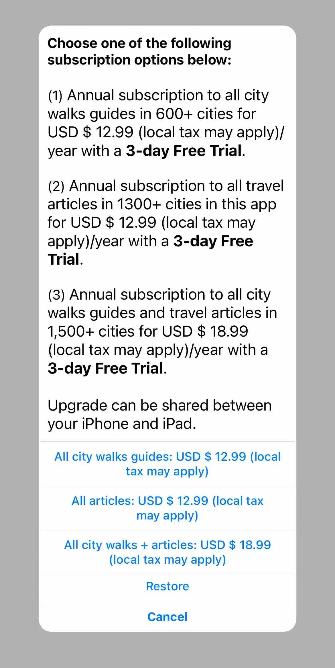 The paywall screen of the true app