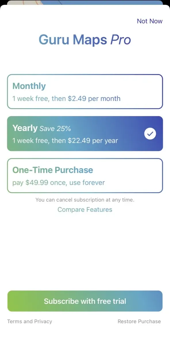 The paywall screen of the true app