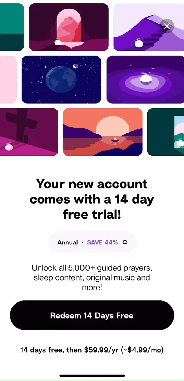 The paywall screen of the Hallow app