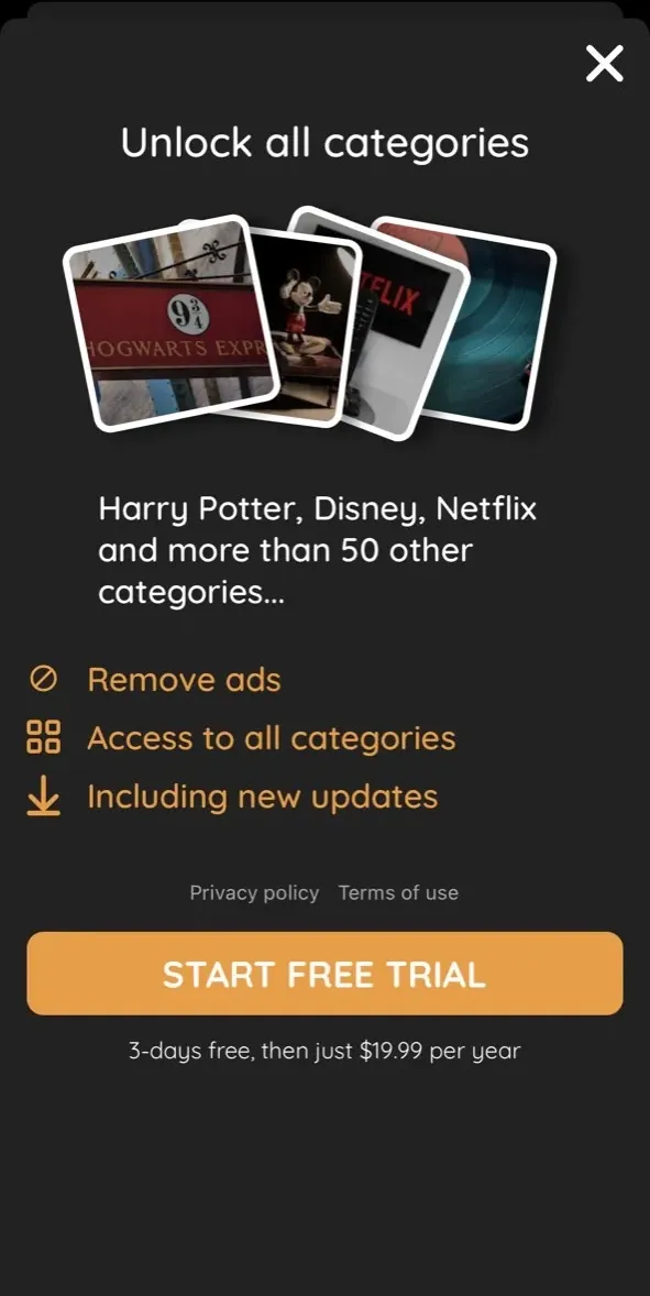 The paywall screen of the true app