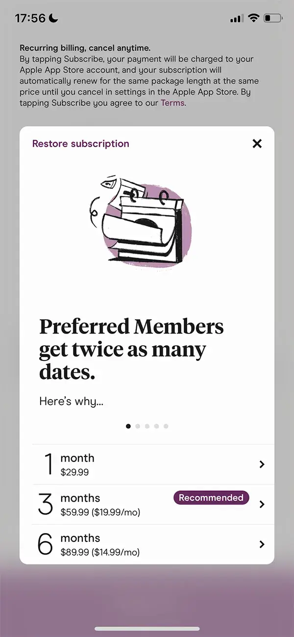 The paywall screen of the Hinge Dating App app