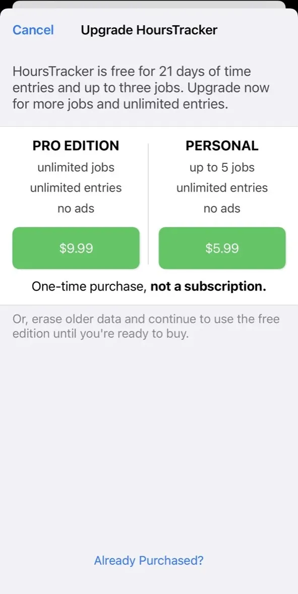 The paywall screen of the true app