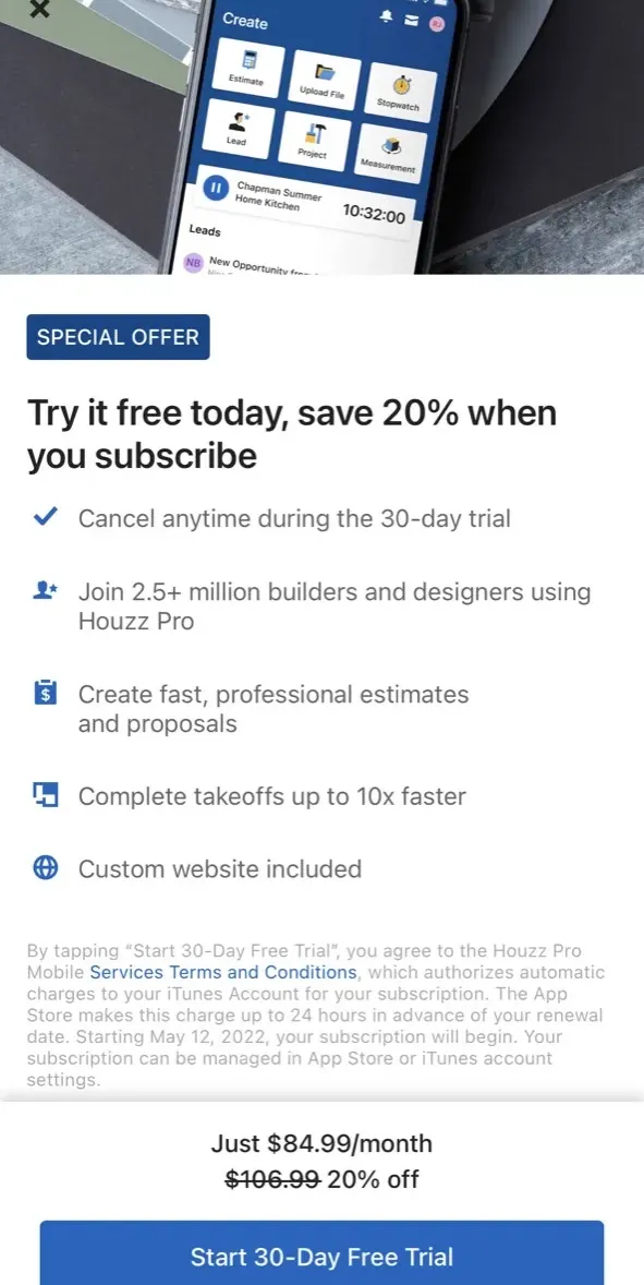 The paywall screen of the true app