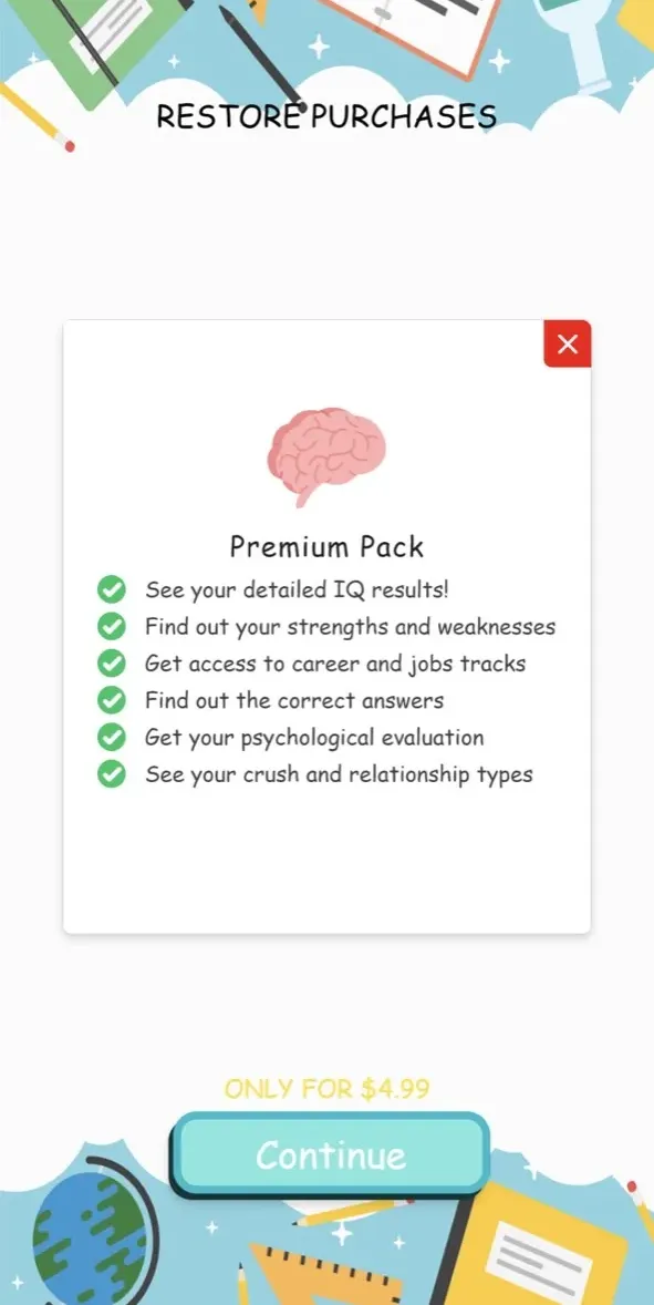 The paywall screen of the IQ Test for All app