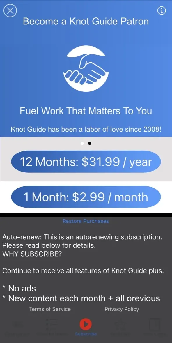 The paywall screen of the Knot Guide app