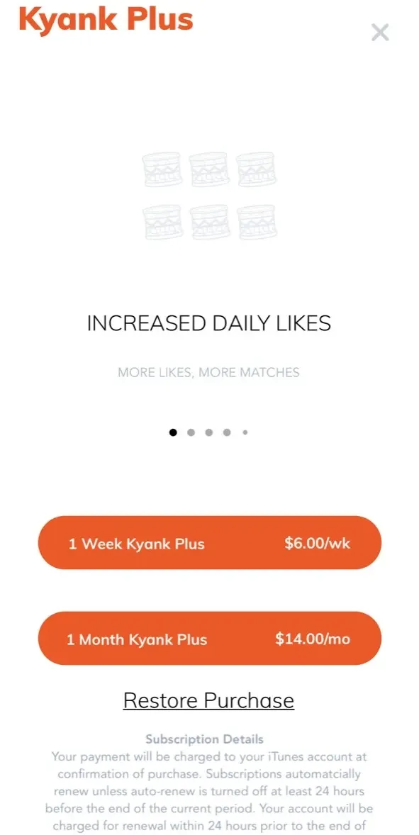 The paywall screen of the Kyank app