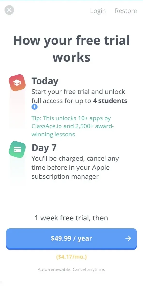 The paywall screen of the true app