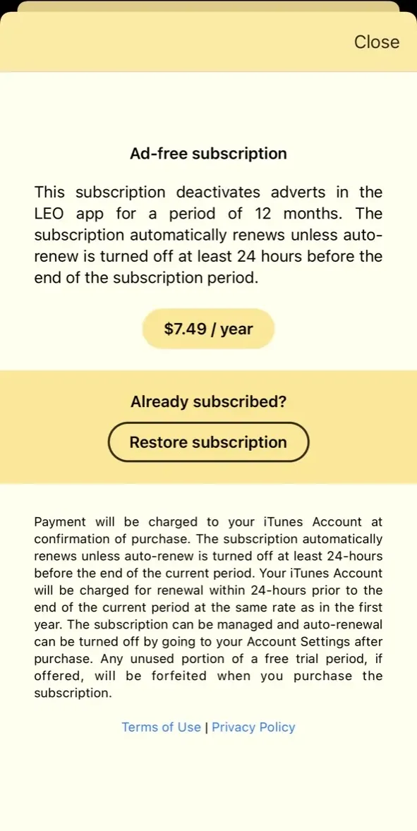 The paywall screen of the true app