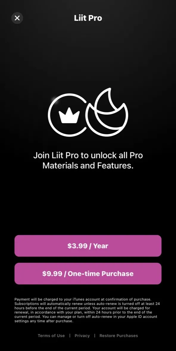 The paywall screen of the true app