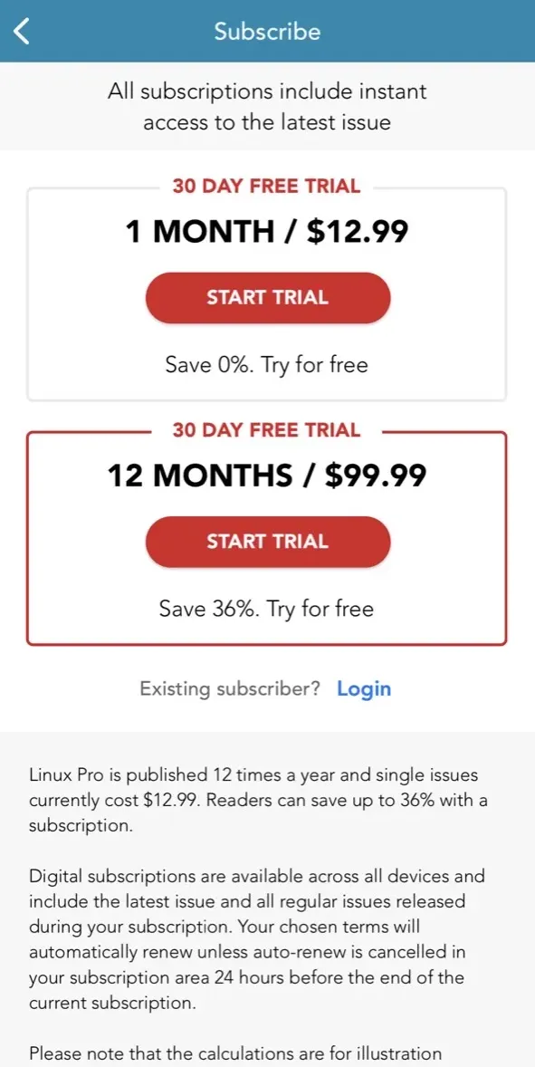 The paywall screen of the true app