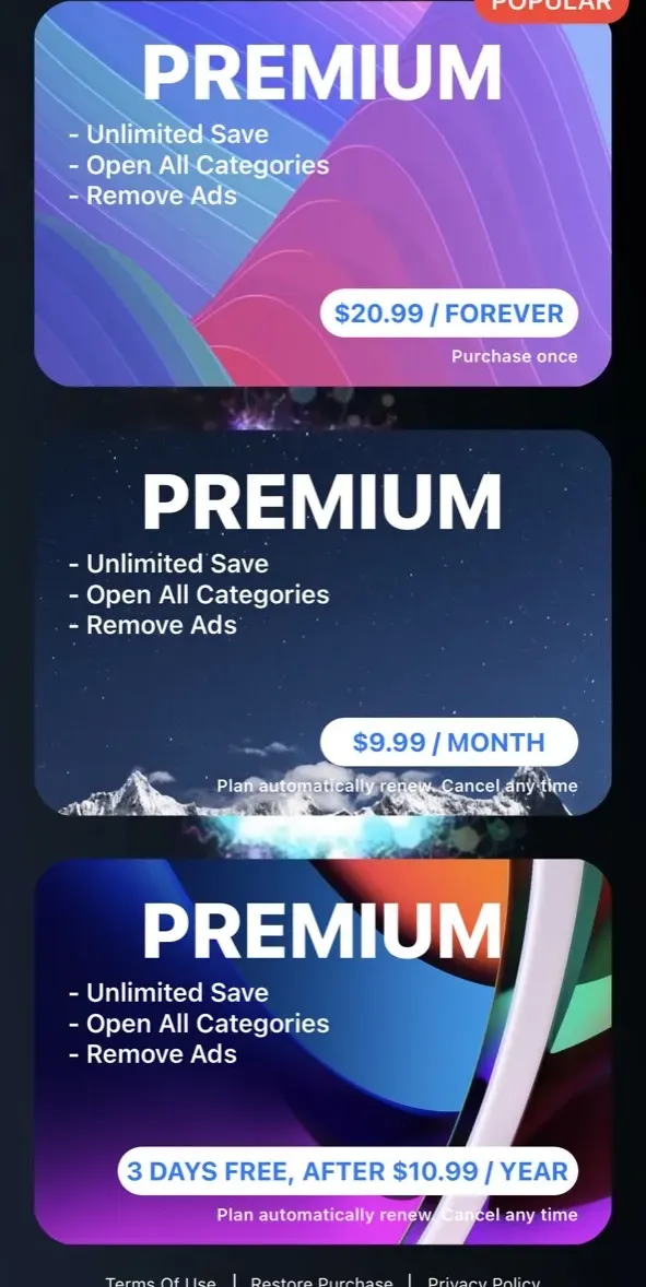 The paywall screen of the Live Wallpapers 4K app