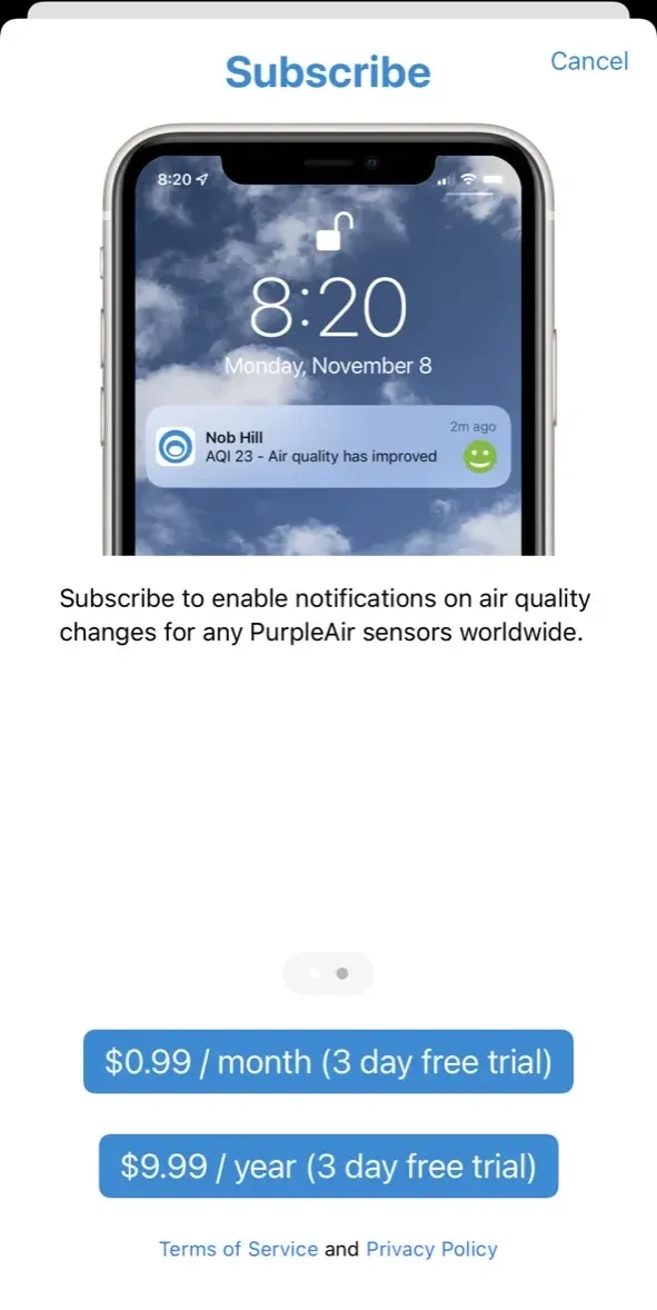 The paywall screen of the true app