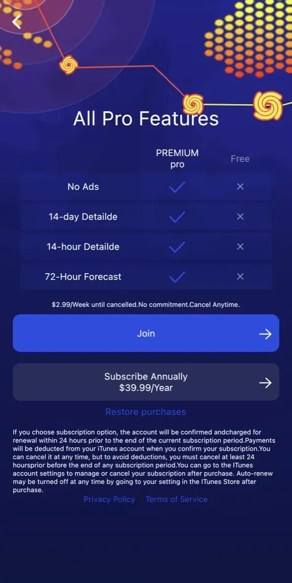 The paywall screen of the true app