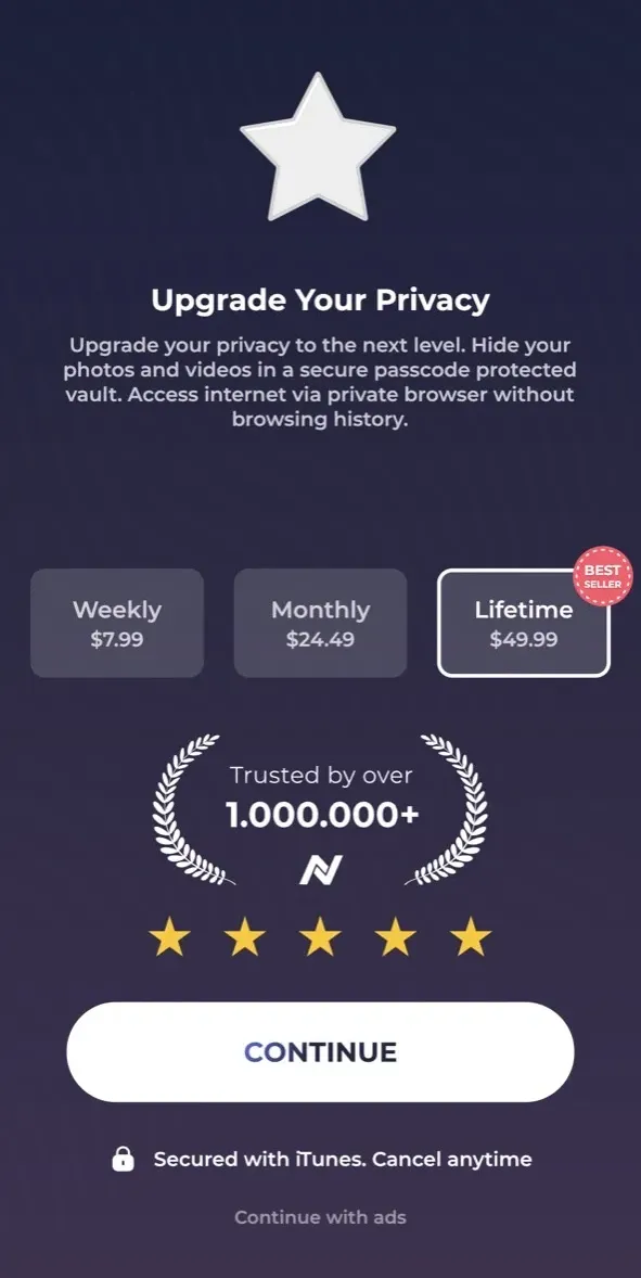 The paywall screen of the LockID app