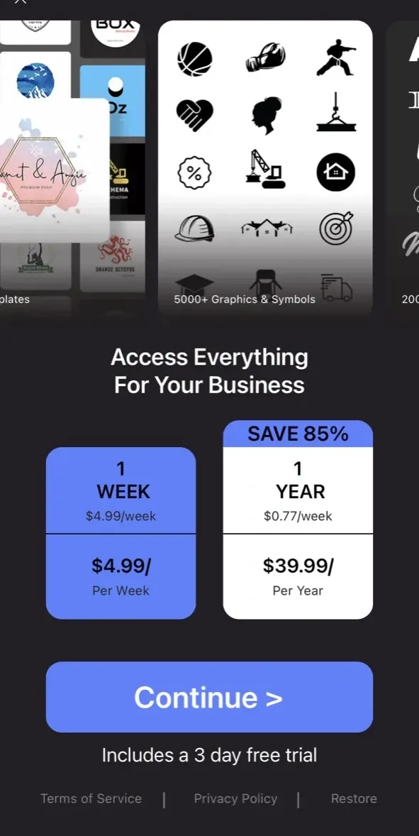 The paywall screen of the Logo Maker King app