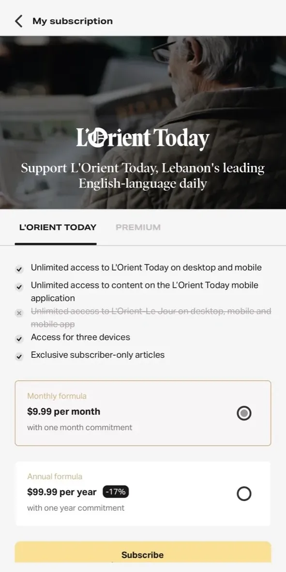 The paywall screen of the true app