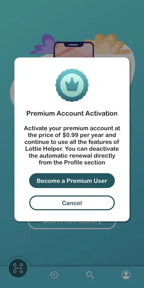 The paywall screen of the true app