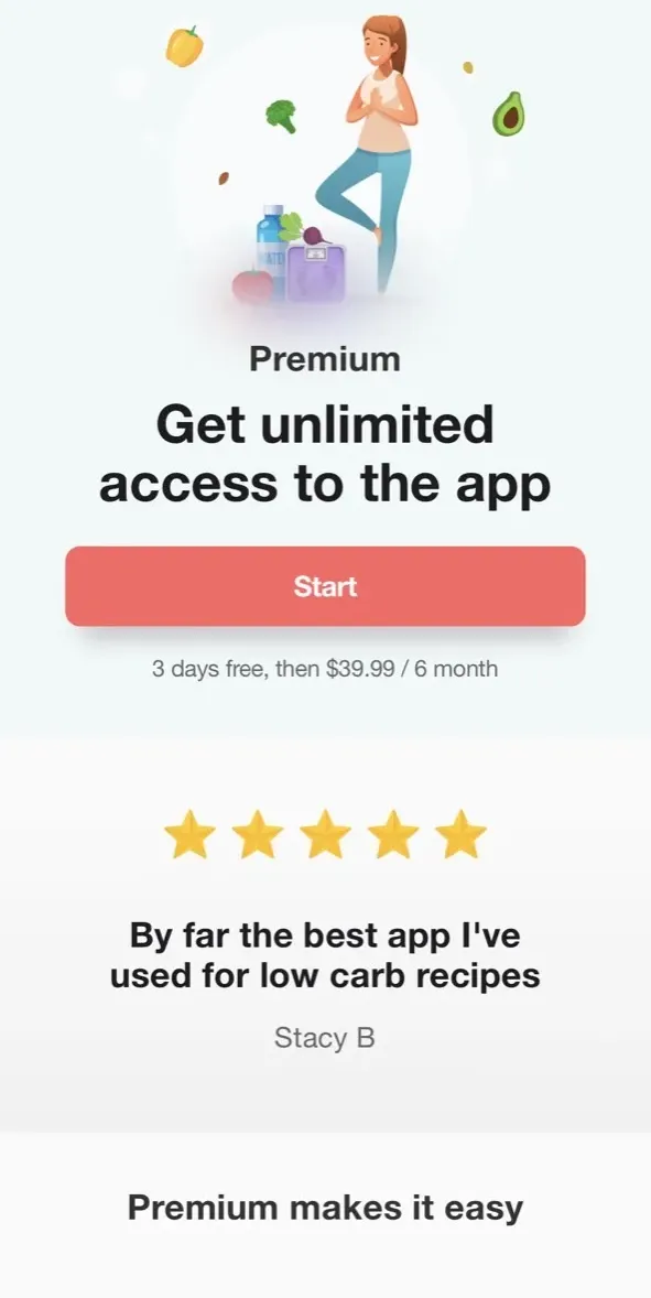 The paywall screen of the true app