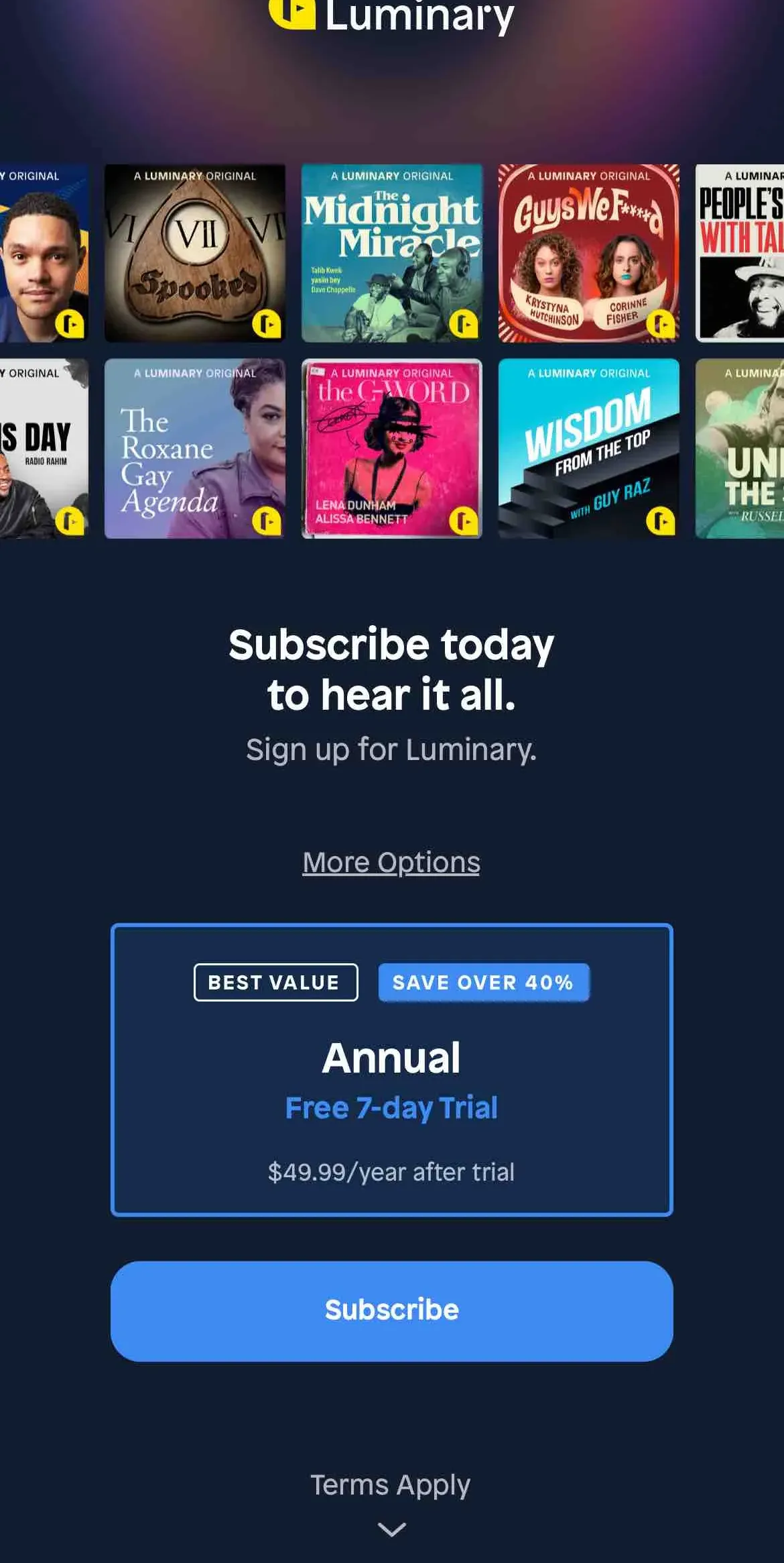 The paywall screen of the true app