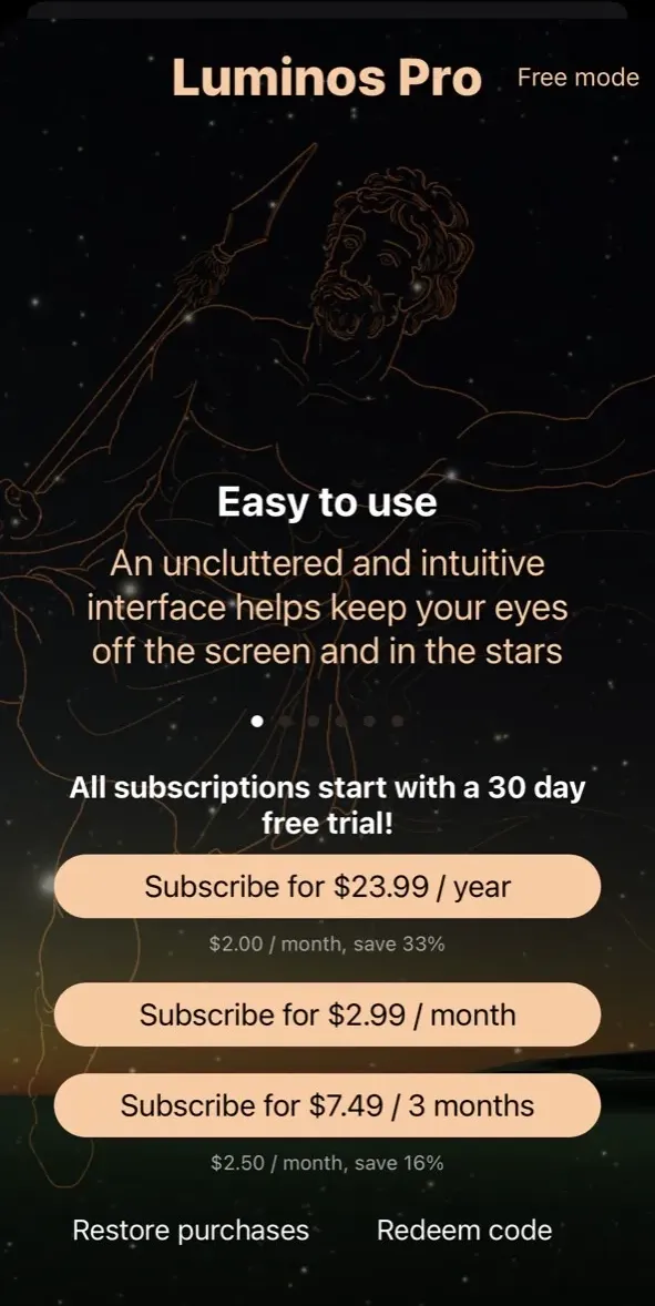 The paywall screen of the true app