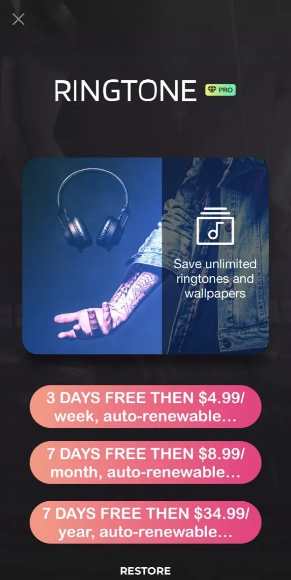 The paywall screen of the Make Ringtones app