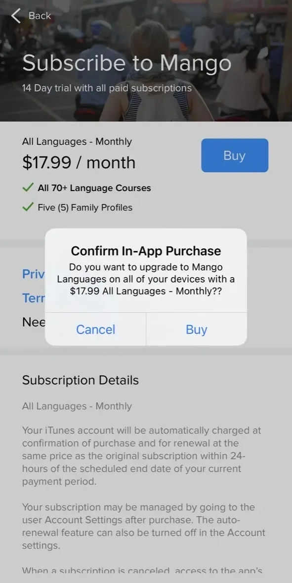 The paywall screen of the true app